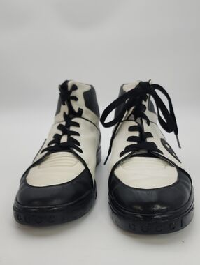 Gucci Interlocking GG High-Top Leather Sneakers Black White Men's Size 11
